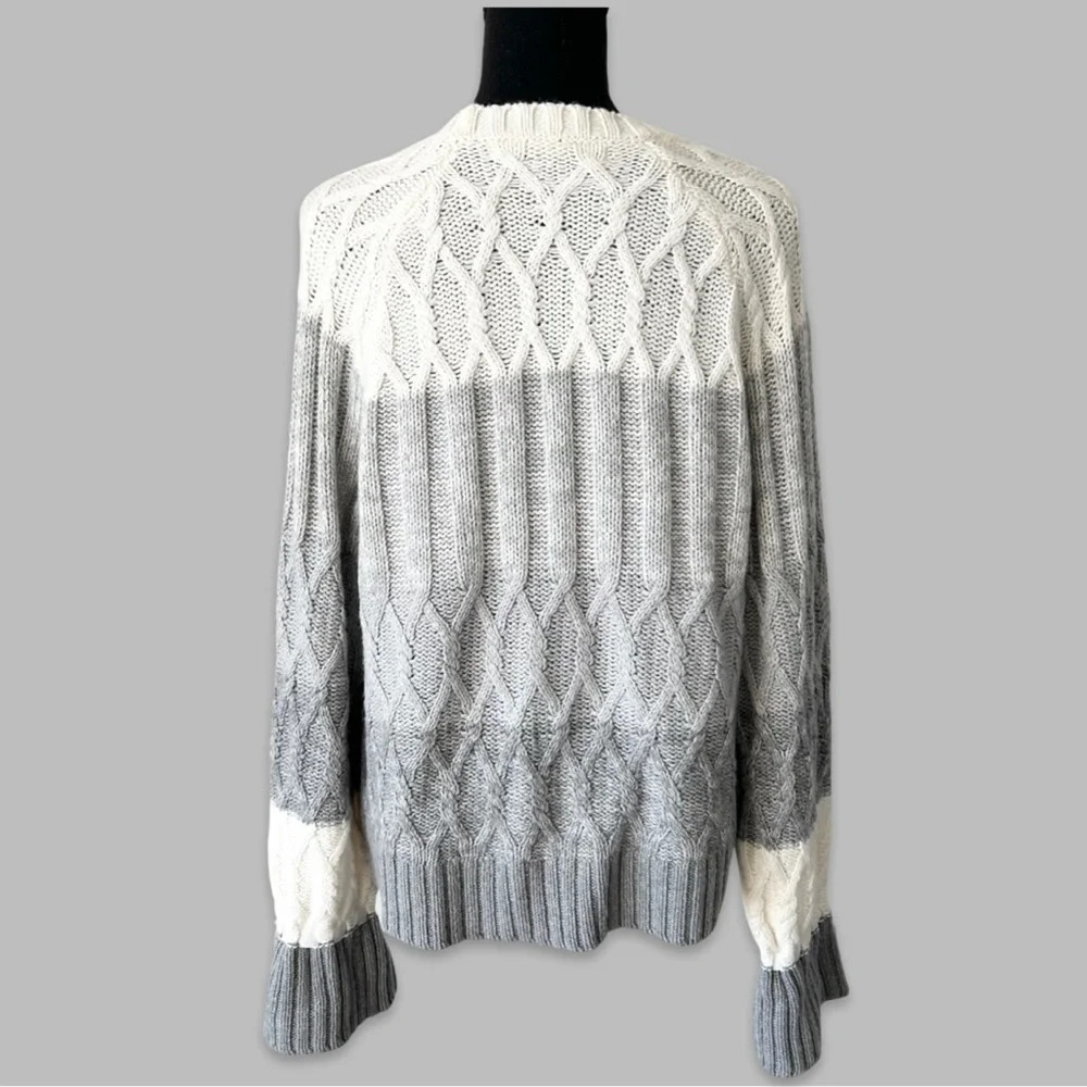 Max Studio Colour  Block Wool Blend Cable Knit Ruffle Sleeve Sweater - Picture 3 of 13